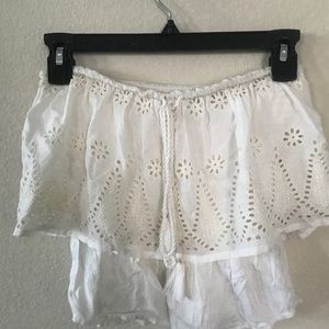 AMERICAN EAGLE STRAPLESS CROP CROCHET TOP WHITE